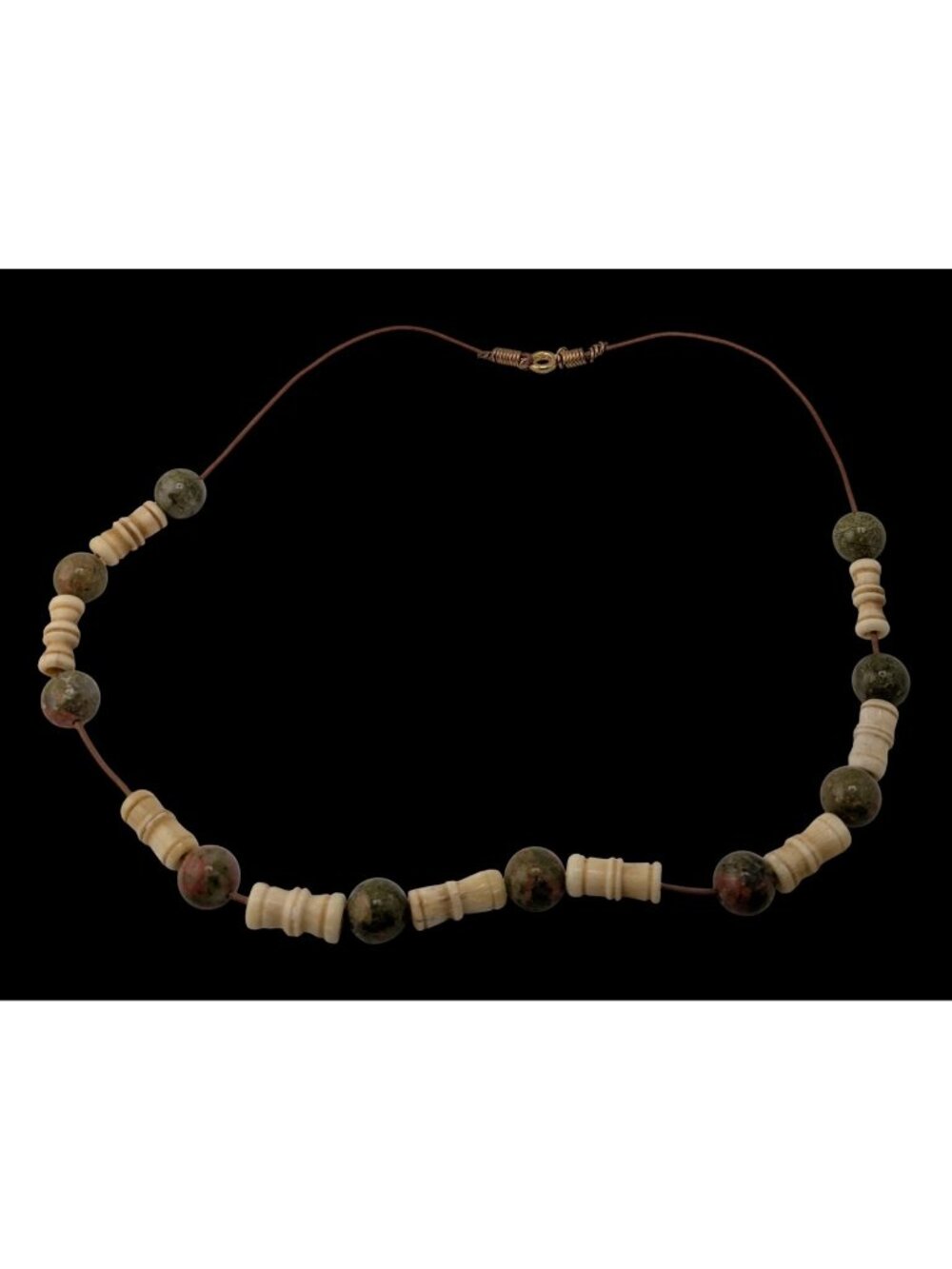Vintage Bohemian Agate & Cow Bone Beaded Necklace